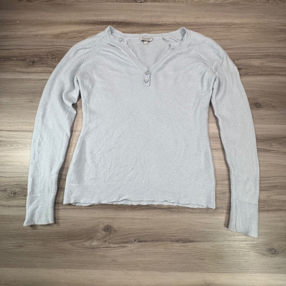 Kinross Cashmere Light Blue Henley‎ Button V Neck Sweater Womens M Cottagecore